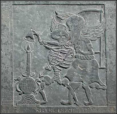 Engraved images in Joseph Tapping headstone, King's Chapel, Boston.